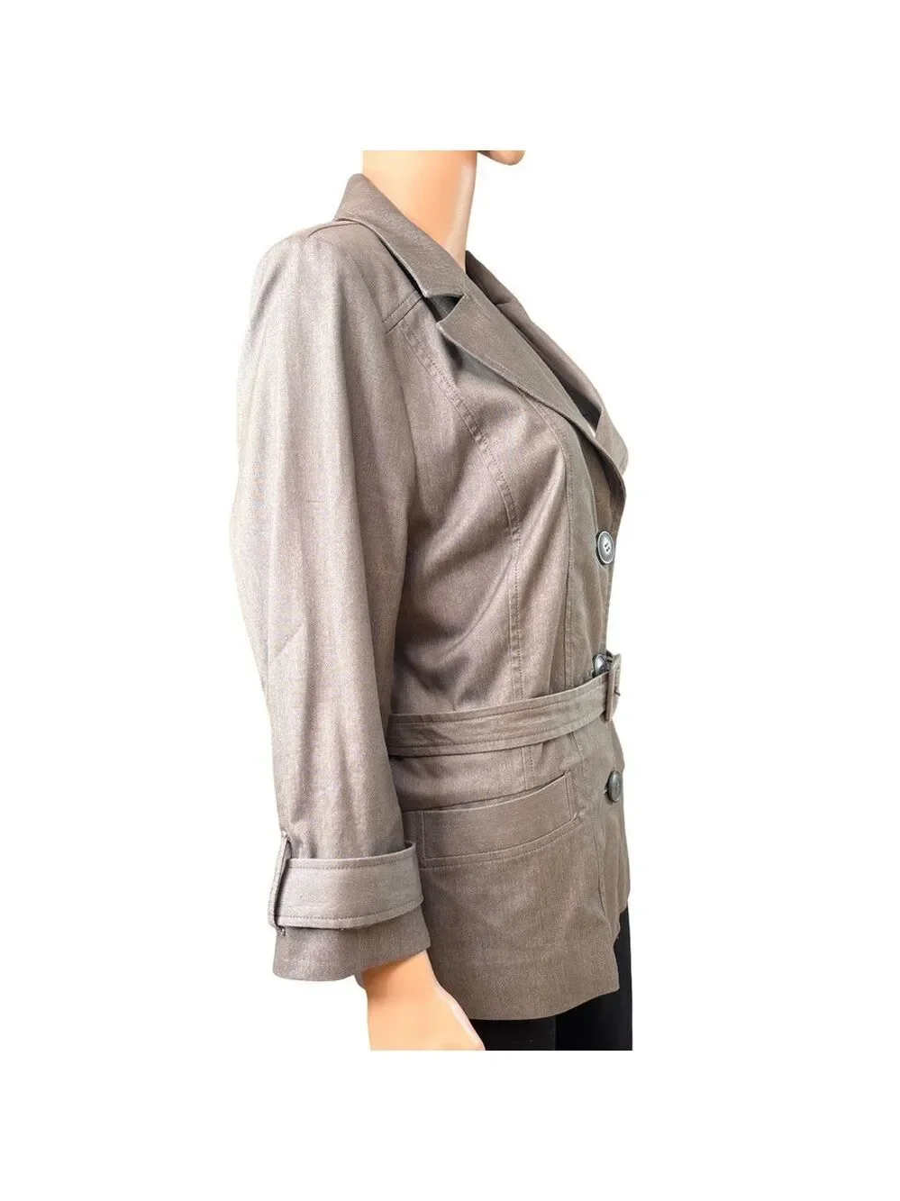 Halogen Women's Grey Button Belted Cotton Blend Blazer Large